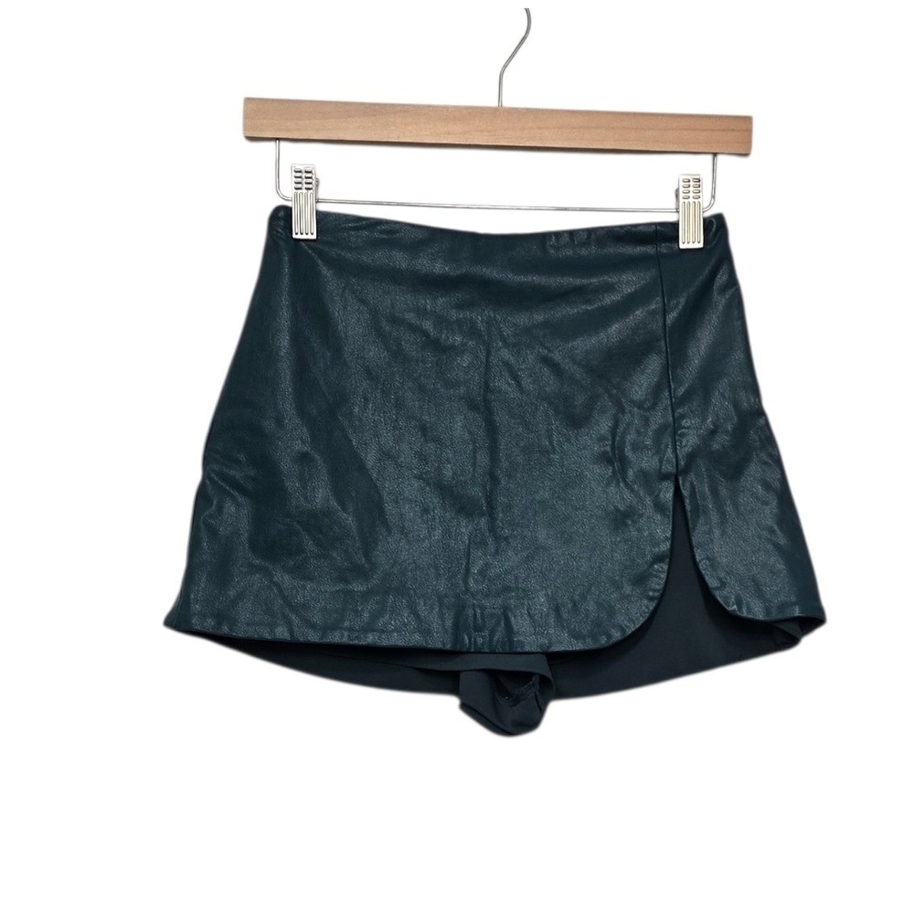 Amanda Uprichard Jess Skort Pine Dark Teal Faux Leather Wrap Mini Skirt sz Small